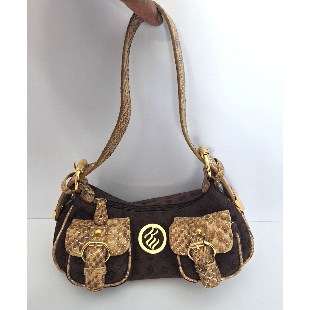 Vintage RARE Y2K 2000's Rocawear Mini Shoulder Bag Brown Monogram Leather Canvas